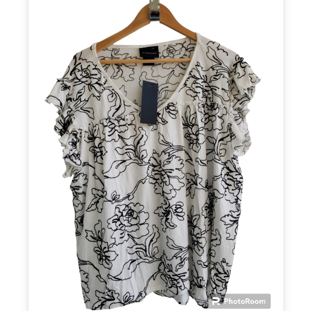 Anthropologie Liv Los Angeles Plus Size 2X Peasant Boho Embroidery Top - Picture 1 of 3
